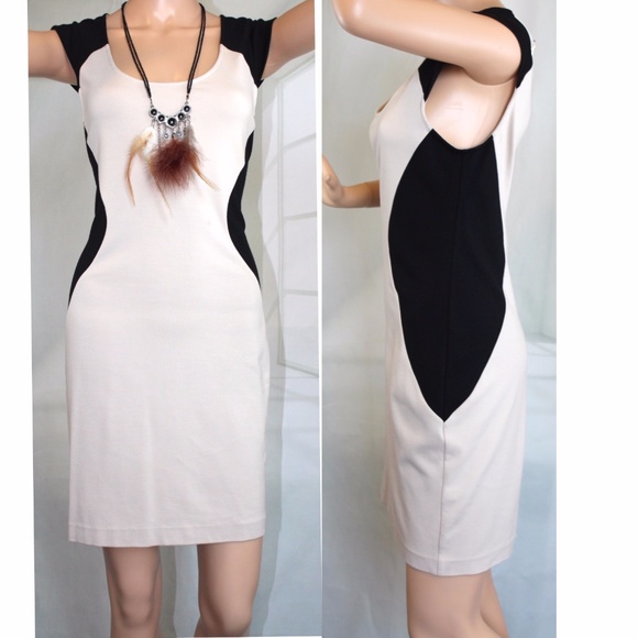 EXPRESS BLACK & BEIGE  BODYCON DRESS NWOT - Picture 2 of 4